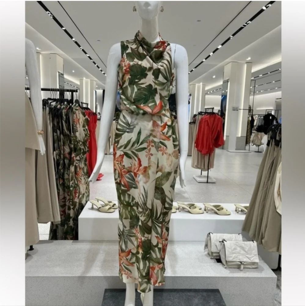 ZARA TROPICAL PRINT MIDI DRESS SIZE S - Picture 11 of 13